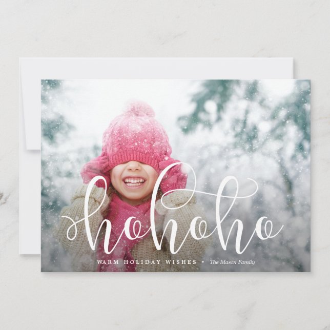 HoHoHo White Overlay Holiday Photo Card (Front)