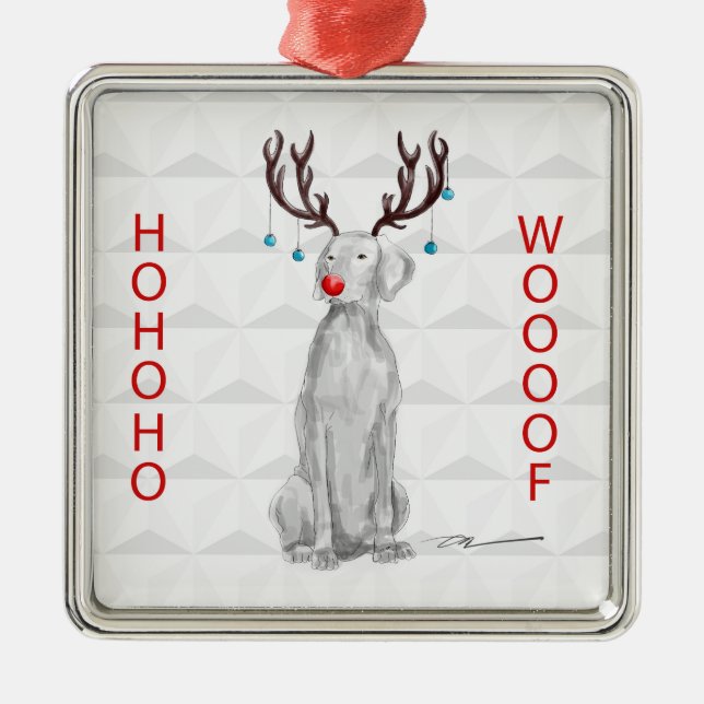 HOHOHOWOOOF WEIMARANER ORNAMENT (Front)