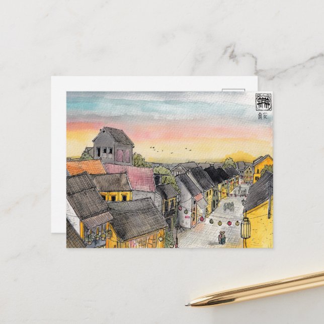 Hoi An Cityscape View From Rooftop At Sunset Postcard (Front/Back In Situ)