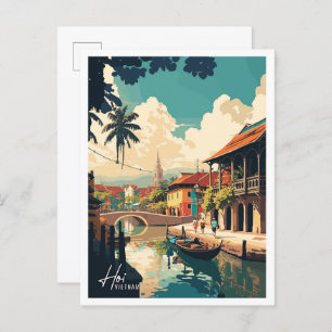 Hoi Vietnam Art Vintage Travel Illustration Postcard