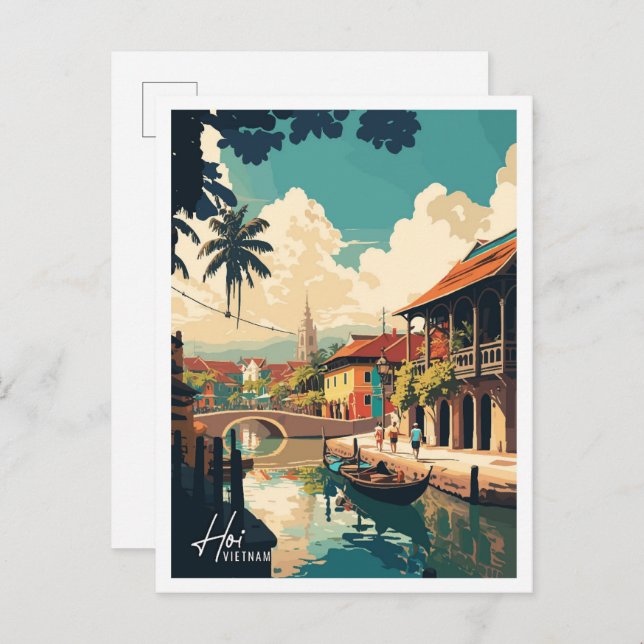 Hoi Vietnam Art Vintage Travel Illustration Postcard (Front/Back)