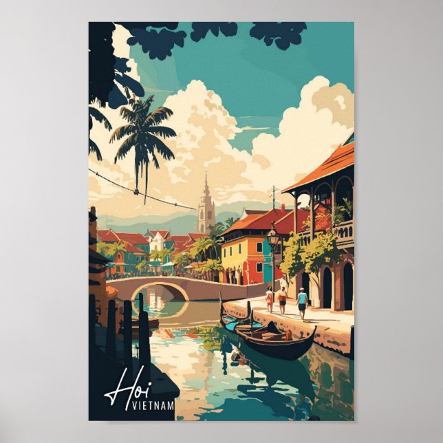 Hoi Vietnam Art Vintage Travel Illustration Poster (Front)