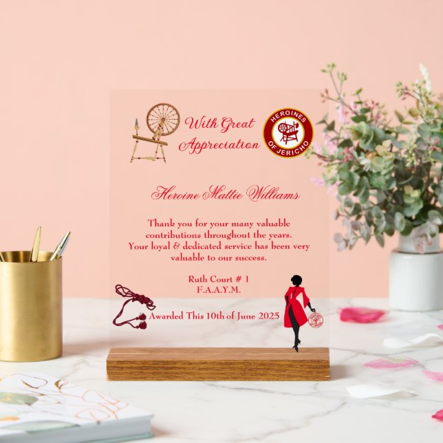 HOJ Appreciation Award Acrylic Sign  (Wedding)