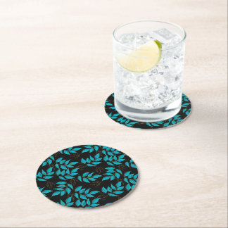 Hojas verdes con bordes dorados round paper coaster