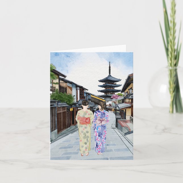 Hōkan-Ji Temple Kyoto Japan Watercolor Card (Front)