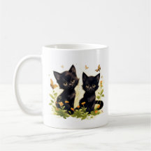 Hoki & Koki Black Kittens in the garden Mug