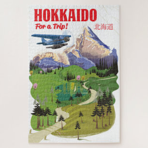 Hokkaido japan vintage vintage style travel poster jigsaw puzzle