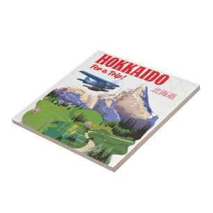 Hokkaido japan vintage vintage style travel poster tile