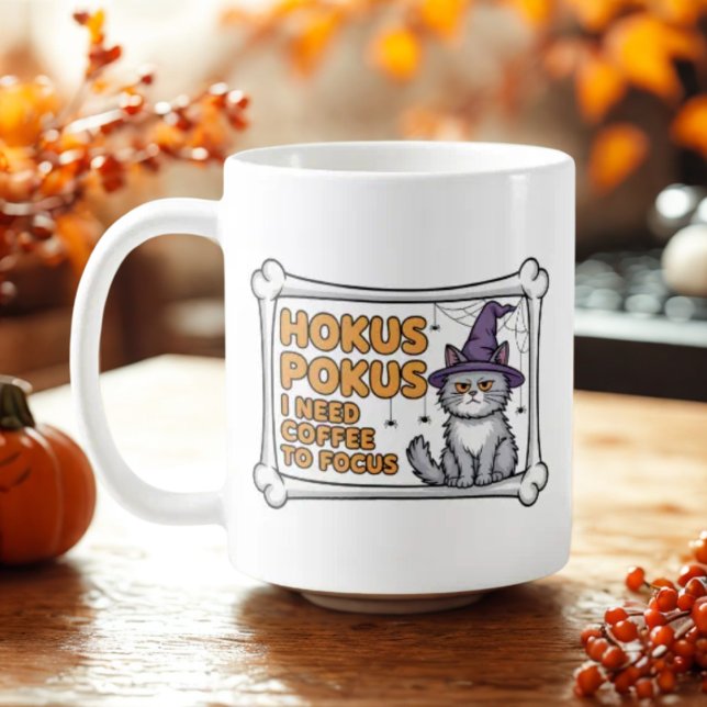 Hokus Pokus I Need Coffee To Focus wizard cat Coffee Mug (Creator Uploaded)