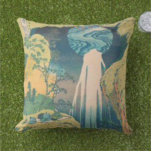 Hokusai Amida Falls Japan Waterfall  Cushion