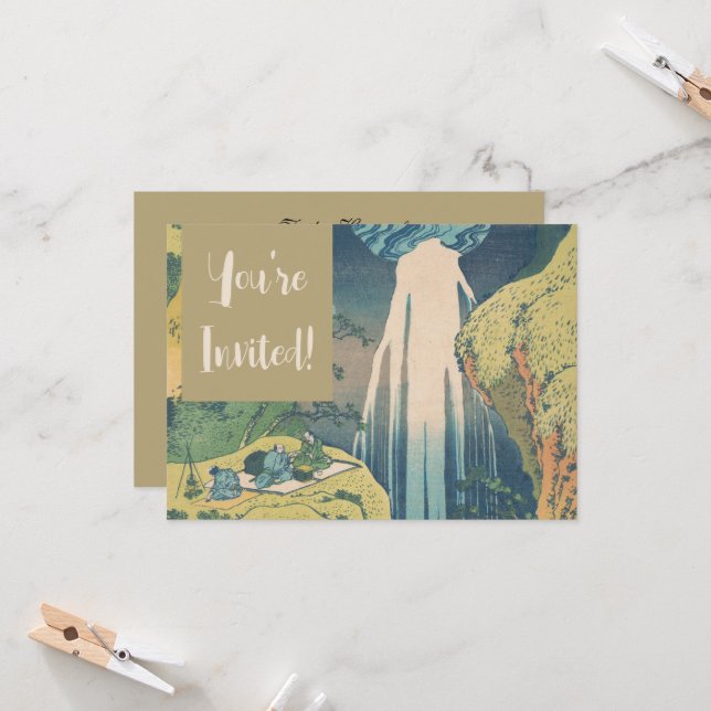Hokusai Amida Falls Japan Waterfall  Invitation (Front/Back In Situ)