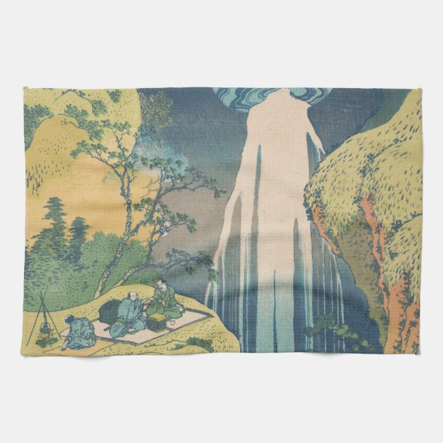 Hokusai Amida Falls Japan Waterfall  Tea Towel (Horizontal)