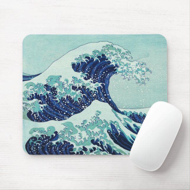 Hokusai Big Blue Wave Illustration Mouse Pad (With Mouse)