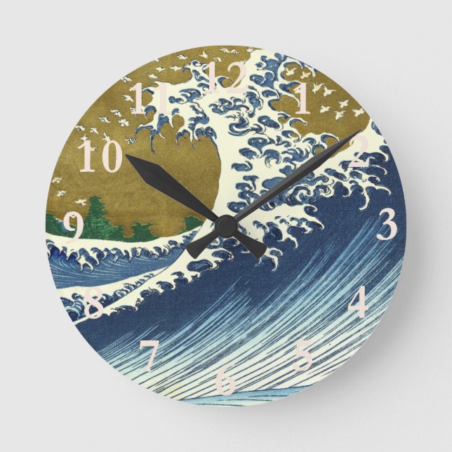 Hokusai Big Wave Japan Vintage Ocean Round Clock (Front)