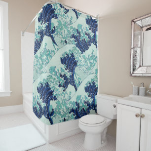 Hokusai Blue Waves Pattern Shower Curtain