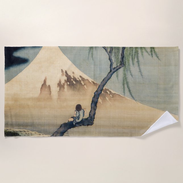 Hokusai - Boy Viewing Mt Fuji Beach Towel (Front)