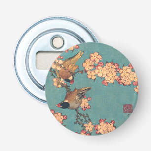 Hokusai Bullfinch and Cherry Blossom Vintage Bird Bottle Opener