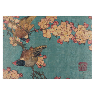 Hokusai Bullfinch and Cherry Blossom Vintage Bird Cutting Board