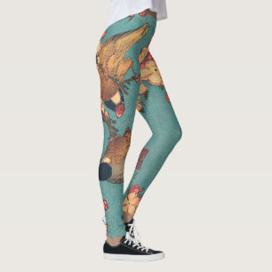 Hokusai Bullfinch and Cherry Blossom Vintage Bird Leggings
