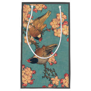 Hokusai Bullfinch and Cherry Blossom Vintage Bird Small Gift Bag