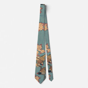 Hokusai Bullfinch and Cherry Blossom Vintage Bird Tie