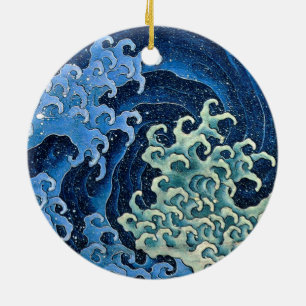 Hokusai Feminine Wave Japan Vintage Ocean Ceramic Tree Decoration