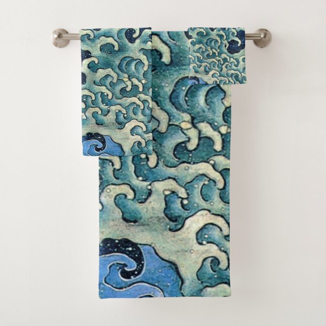 Hokusai Feminine Wave Vintage Ocean  Bath Towel Set (Insitu)