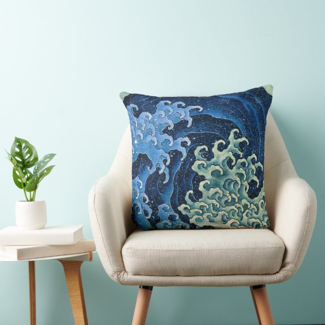 Hokusai Feminine Wave Vintage Ocean  Cushion (Chair)