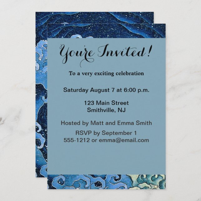 Hokusai Feminine Wave Vintage Ocean  Invitation (Front/Back)