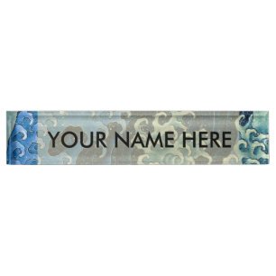 Hokusai Feminine Wave Vintage Ocean  Nameplate