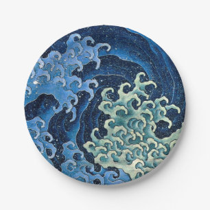 Hokusai Feminine Wave Vintage Ocean  Paper Plate
