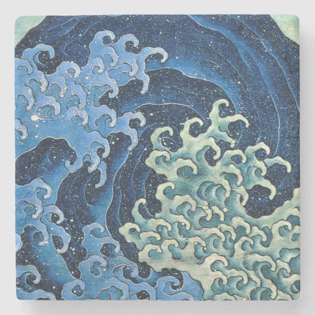 Hokusai Feminine Wave Vintage Ocean  Stone Coaster (Front)