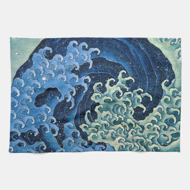 Hokusai Feminine Wave Vintage Ocean  Tea Towel (Horizontal)