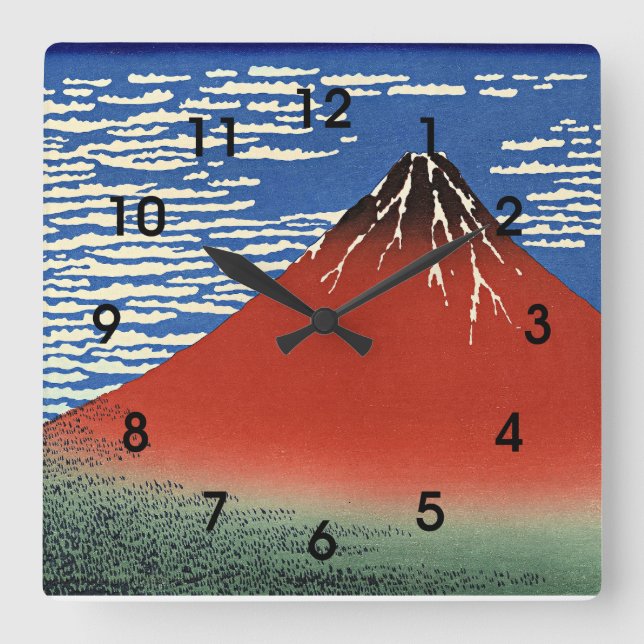 Hokusai - Fuji, Mountains in Clear Weather, Square Wall Clock (Front)