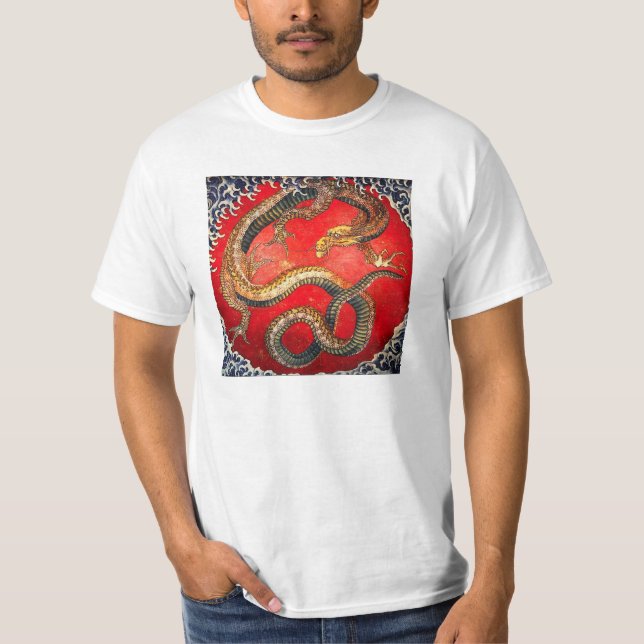 Hokusai Gold Japanese Dragon T-shirt (Front)