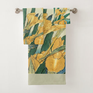 Hokusai grasshopper and iris Japan Bath Towel Set