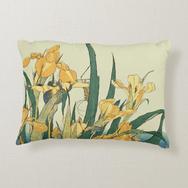 Hokusai grasshopper and iris Japan Decorative Cushion (Back)