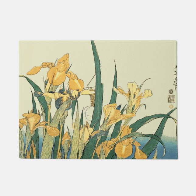 Hokusai grasshopper and iris Japan Doormat (Front)