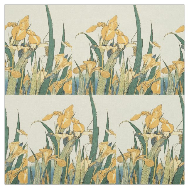 Hokusai grasshopper and iris Japan Fabric (Swatch)
