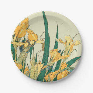 Hokusai grasshopper and iris Japan Paper Plate