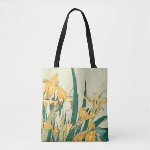 Hokusai grasshopper and iris Japan Tote Bag