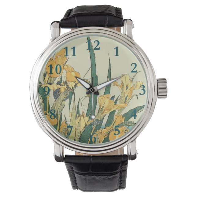 Hokusai grasshopper and iris Japan Watch (Front)