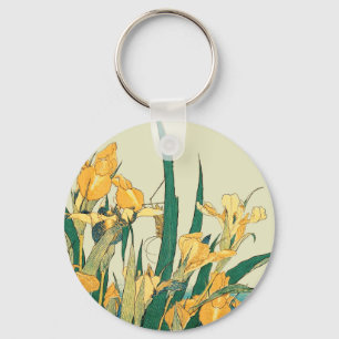Hokusai grasshopper and iris japanese art key ring