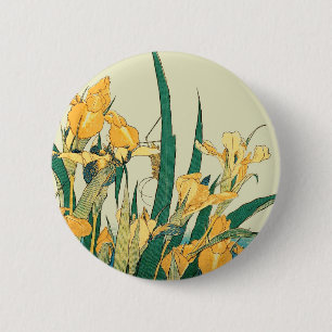 Hokusai Grasshopper Iris Vintage Print: Japanese 6 Cm Round Badge