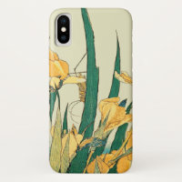 Hokusai Grasshopper Iris Vintage Print: Japanese