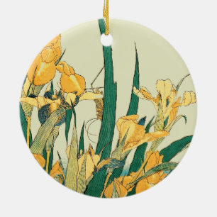 Hokusai Grasshopper Iris Vintage Print: Japanese Ceramic Tree Decoration