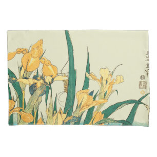 Hokusai Grasshopper Iris Vintage Print: Japanese Pillowcase