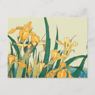Hokusai Grasshopper Iris Vintage Print: Japanese Postcard