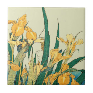 Hokusai Grasshopper Iris Vintage Print: Japanese Tile