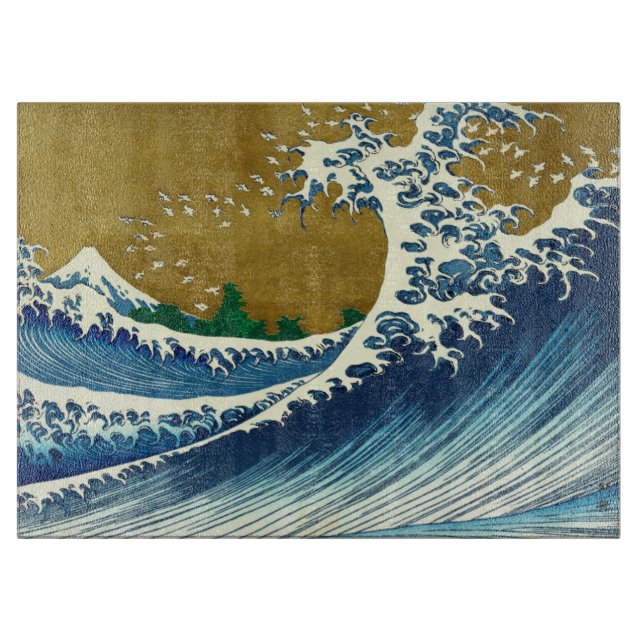 Hokusai Great Wave Pattern: Japanese Ukiyo-e Art Cutting Board (Front)